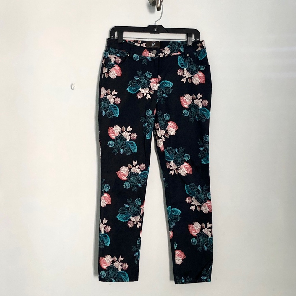 Sachin + Babi Black Floral Printed Denim Jean Pants; Excellent Condition size 4